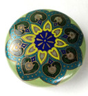 Antique Hand Painted Enamel Enameled Brass Round Trinket Vanity Dresser Box