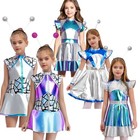 Us Girls Alien Costume A-line Shiny Metallic Dress Halloween Fancy Dress Outfit