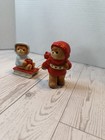 Vintage Enesco 1983 Lucy And Me Christmas Bear Sled Porcelain Figures
