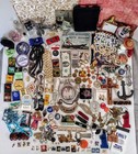 Vtg Antique Junk Drawer Lot Advertising Jewelry Coins Knives Untested Metals 180