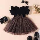 Toddler Girls Short Sleeve Bowknot Leopard Tulle Dress Party Princess Lace Dress
