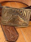 Vtg 70s Philmont Classic Hand Tooled Leather Belt Brass Buckle Cimarron Nm Sz 36