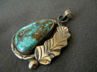 Native American Navajo Sky-blue Turquoise Sterling Silver Chased Leaf Pendant