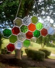 Stained Glass Holiday Honeycomb Suncatcher Pressed Fern Festive Xmas Decor Santa