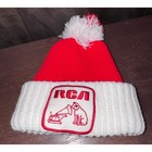 Vintage Rca Nipper Dog Embroidered Beanie Hat Red White Pom Pom