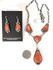Navajo Handmade Sterling Silver And Orange Spiny Set By Artist Augustine Largo
