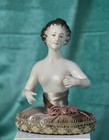 Large 7    Antique German Porcelain Volkstedt Rudolstadt Half Doll Pin Cushion
