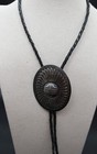 Navajo Large Sterling Silver Sunface Bolo Tie Signed Darin Bill Vintage