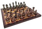 Large 4 3 8  King Copper   Gold Finish Staunton Chess Set 18  Cherry Color Board