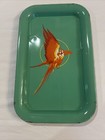1950 s Vtg Retro Parrot Metal Serving Tray Green Mid Century Lap Tv Tin Dent