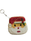 Vintage Beaded Santa Claus Coin Purse Keychain Zippered Pouch  Christmas Gift