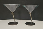 Vintage Beefeater Martini Glass Pair Premium Gin Classic Collectibles Metal Stem