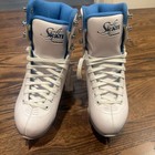 Soft Skate By Jackson Girl   s White Figure Ice Skates Size 4 W  Blade Covers Euc