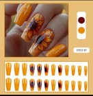 24 Pc Bold Orange Sunflower Brown Long Flower Press On Nails W glue   Tabs