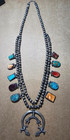 Greg Pat Navajo Sterling Silver Squash Blossom Necklace Turquoise   Spiny Oyster