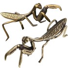 2 Piece Gold Praying Mantis Figurines Brass Animal Statues Vintage Desktop Decor