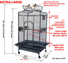 X-large 63  Open Dome Play-top Bird Parrot Macaw Conure Cockatiel Rolling Cage