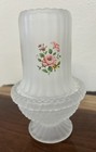 Vintage Frosted Satin Glass Fairy Lamp Applied Pink Flowers With Hobnail Base