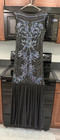 Vintage Art Deco Sequin Beaded Maxi Dress Black Iridescent Mermaid Flapper Gown