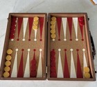 Vintage  Backgammon Set Bakelite  Catalin Checkers W Cork Board