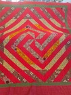 Vintage Handmade Hand Stitched Quilt Red Green  Whirlwind 96x86 