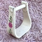 Hand Painted Wooden Stirrup Western Decor Girl Bedroom Floral Roses Cream Pink