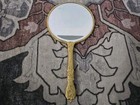 Vintage Handheld 2 Sided Vanity Mirror Gold Tone Ornate Hollywood Regency 