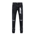 Black Purple Brand Men Distressed Denim Pants Splash-ink Tie-dye Slim Fit Jeans