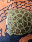 Vintage Brass Turtle Belt Buckle Metal Inlay Enamel Made In India   brown tan