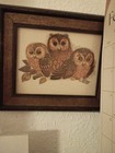 Mcm 3 Owls On Branch Art Print Dark Wood Frame Retro Woodland Decor