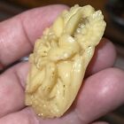 Vintage Japan Art Beautifully Hand Carved Flowers Celluloid C Clasp Brooch Pin