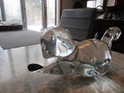 Vtg  Rare Large Art Glass Cat Paperweight Signed Fm Ronneby Sweden