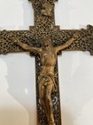 Vintage Ornate Filigree Crucifix Wall Cross 8  Cast Metal Gold Tone Inri