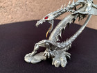 6  Rawcliffe Pewter Ralm 1992 Dragon Figurine Ruby Red Eyes Brass Tongue Read