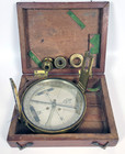 Antique Brass Surveying Compass In Wood Box   Maker Unknown