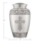 Adult Cremation Funeral Urn For Human Ashes  Pewter Etched Cross With Velvet Bag
