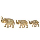Set Of 3 Trunk Up Elephant Statues - Lucky Metal Figurine Set - Home D  cor Gifts