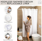 Shower Curtain Reusable Washable Liner Heavy Duty Fabric Hookless Design 71x77