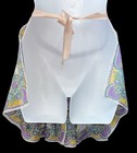 Vintage Ladies Half Apron White Purple Yellow Floral Print With Pink Ribbon Ties