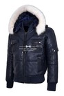 Mens Pilot 6 Puffer Hooded Bomber Jacket Navy Real Leather Winter Hoodie Jacket