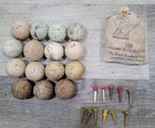 15 Antique Vintage Golf Balls 3 Are Mesh Square Dimple Bag Of Tees Few Loose Tee