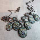 Antique Micro Mosaic Necklace 800 Silver  Floral   Very Nice 