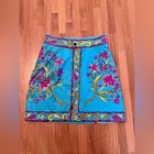 90s Vintage Blue Cotton Emilio Pucci Mini Skirt Turquoise Baroque Floral Sz Sm