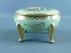 Limoges Painted Oval Covered Porcelain Box Vanity-dresser - Footed - France