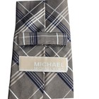 Michael Kors 100  Silk Taupe Blue White Diagonal Plaid Tie 2 5 