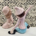Vintage Ceramic Pixie Elf Shelf Sitters Pair - Holland Mold - Mcm Figurines