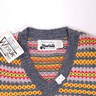 Vintage Hewlett Wintuk Orlon Acrylic V-neck Fair Isle Sweater Grey Yellow L