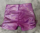 Justice Girls Small Pink Side Tie Compression Foil Gymnastics Dance Cheer Shorts