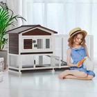 2 Tier Wooden Rabbit Hutch Bunny Cage Chicken Coop Pet House W run In outdoor