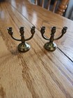 Mini Miniature  2    Brass Candelabra Doll House Decor 3 Arm Set Of 2